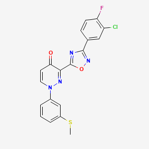molecular formula C19H12ClFN4O2S B2455774 N-{3-methyl-5-[(Z)-2-(4-{[(2-thienylmethyl)amino]sulfonyl}phenyl)vinyl]isoxazol-4-yl}cyclopropanecarboxamide CAS No. 1251703-16-8