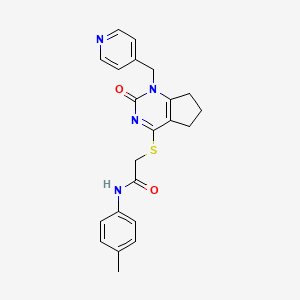 molecular formula C22H22N4O2S B2455793 2-((2-oxo-1-(pyridin-4-ylmethyl)-2,5,6,7-tetrahydro-1H-cyclopenta[d]pyrimidin-4-yl)thio)-N-(p-tolyl)acetamide CAS No. 946271-25-6