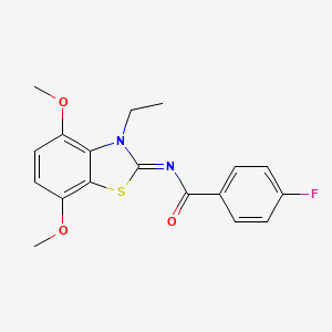 N-(3-ethyl-4,7-dimethoxy-1,3-benzothiazol-2-ylidene)-4-fluorobenzamide