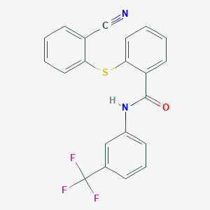 molecular formula C21H13F3N2OS B2455841 2-[(2-cyanophenyl)sulfanyl]-N-[3-(trifluoromethyl)phenyl]benzenecarboxamide CAS No. 352208-72-1