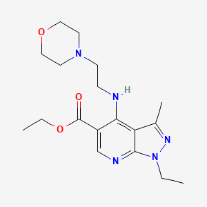 molecular formula C18H27N5O3 B2455844 ethyl 1-ethyl-3-methyl-4-[(2-morpholinoethyl)amino]-1H-pyrazolo[3,4-b]pyridine-5-carboxylate CAS No. 860785-54-2