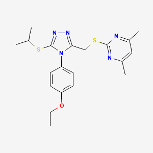 molecular formula C20H25N5OS2 B2455846 2-[[4-(4-Ethoxyphenyl)-5-propan-2-ylsulfanyl-1,2,4-triazol-3-yl]methylsulfanyl]-4,6-dimethylpyrimidine CAS No. 868222-27-9
