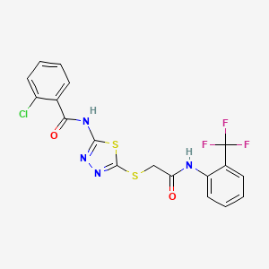 molecular formula C18H12ClF3N4O2S2 B2455857 2-氯-N-(5-((2-氧代-2-((2-(三氟甲基)苯基)氨基)乙基)硫代)-1,3,4-噻二唑-2-基)苯甲酰胺 CAS No. 392296-99-0