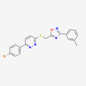 molecular formula C20H15BrN4OS B2455877 3-(4-Bromophenyl)-6-({[3-(3-methylphenyl)-1,2,4-oxadiazol-5-yl]methyl}thio)pyridazine CAS No. 1114915-14-8