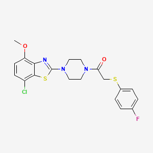 molecular formula C20H19ClFN3O2S2 B2455902 1-(4-(7-Chloro-4-methoxybenzo[d]thiazol-2-yl)piperazin-1-yl)-2-((4-fluorophenyl)thio)ethanone CAS No. 886955-93-7