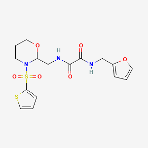 molecular formula C16H19N3O6S2 B2455909 N1-(呋喃-2-基甲基)-N2-((3-(噻吩-2-基磺酰基)-1,3-恶唑烷-2-基)甲基)草酰胺 CAS No. 869072-15-1