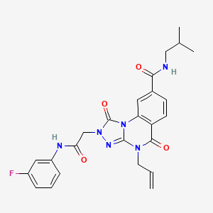 molecular formula C25H25FN6O4 B2455921 4-allyl-2-(2-((3-fluorophenyl)amino)-2-oxoethyl)-N-isobutyl-1,5-dioxo-1,2,4,5-tetrahydro-[1,2,4]triazolo[4,3-a]quinazoline-8-carboxamide CAS No. 1207043-43-3