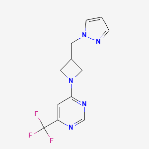 molecular formula C12H12F3N5 B2455923 4-{3-[(1H-pyrazol-1-yl)methyl]azetidin-1-yl}-6-(trifluoromethyl)pyrimidine CAS No. 2310145-78-7