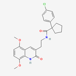 molecular formula C25H27ClN2O4 B2455925 1-(4-chlorophenyl)-N-[2-(5,8-dimethoxy-2-oxo-1H-quinolin-3-yl)ethyl]cyclopentane-1-carboxamide CAS No. 851404-16-5