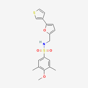 molecular formula C18H19NO4S2 B2455934 4-methoxy-3,5-dimethyl-N-((5-(thiophen-3-yl)furan-2-yl)methyl)benzenesulfonamide CAS No. 2034565-27-8