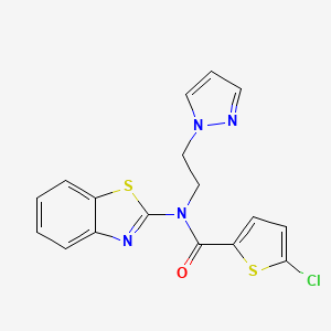 molecular formula C17H13ClN4OS2 B2455983 N-(2-(1H-pyrazol-1-yl)ethyl)-N-(benzo[d]thiazol-2-yl)-5-chlorothiophene-2-carboxamide CAS No. 1172276-60-6