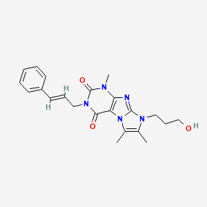 molecular formula C22H25N5O3 B2455988 3-cinnamyl-8-(3-hydroxypropyl)-1,6,7-trimethyl-1H-imidazo[2,1-f]purine-2,4(3H,8H)-dione CAS No. 915911-39-6
