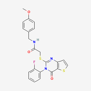 molecular formula C22H18FN3O3S2 B2456032 2-{[3-(2-fluorophenyl)-4-oxo-3,4-dihydrothieno[3,2-d]pyrimidin-2-yl]sulfanyl}-N-(4-methoxybenzyl)acetamide CAS No. 1260932-48-6