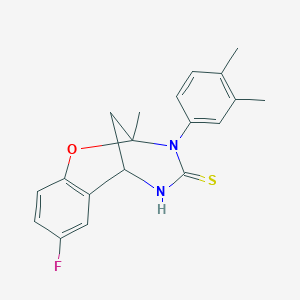 molecular formula C19H19FN2OS B2456037 3-(3,4-dimethylphenyl)-8-fluoro-2-methyl-5,6-dihydro-2H-2,6-methanobenzo[g][1,3,5]oxadiazocine-4(3H)-thione CAS No. 893790-01-7