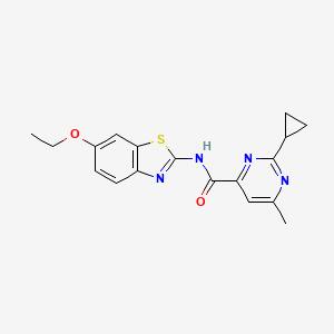 molecular formula C18H18N4O2S B2456133 2-Cyclopropyl-N-(6-ethoxy-1,3-benzothiazol-2-yl)-6-methylpyrimidine-4-carboxamide CAS No. 2415499-84-0