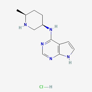 molecular formula C12H18ClN5 B2456160 N-((3R,6S)-6-methylpiperidin-3-yl)-7H-pyrrolo[2,3-d]pyrimidin-4-amine hydrochloride CAS No. 2374827-85-5