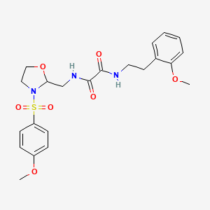 molecular formula C22H27N3O7S B2456166 N1-(2-甲氧基苯乙基)-N2-((3-((4-甲氧基苯基)磺酰)恶唑烷-2-基)甲基)草酰胺 CAS No. 868981-30-0