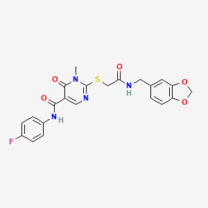 2-((2-((benzo[d][1,3]dioxol-5-ylmethyl)amino)-2-oxoethyl)thio)-N-(4-fluorophenyl)-1-methyl-6-oxo-1,6-dihydropyrimidine-5-carboxamide