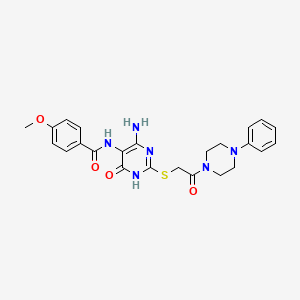 molecular formula C24H26N6O4S B2456192 N-(4-amino-6-oxo-2-((2-oxo-2-(4-phenylpiperazin-1-yl)ethyl)thio)-1,6-dihydropyrimidin-5-yl)-4-methoxybenzamide CAS No. 872597-35-8