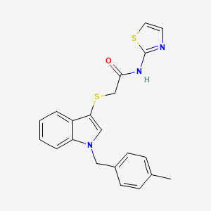 molecular formula C21H19N3OS2 B2456196 2-((1-(4-methylbenzyl)-1H-indol-3-yl)thio)-N-(thiazol-2-yl)acetamide CAS No. 681276-84-6