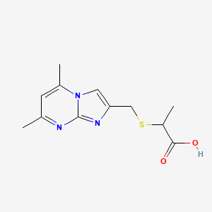 molecular formula C12H15N3O2S B2456234 2-[({5,7-Dimethylimidazo[1,2-a]pyrimidin-2-yl}methyl)sulfanyl]propanoic acid CAS No. 380572-61-2