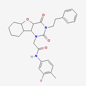 2-[4,6-dioxo-5-(2-phenylethyl)-8-oxa-3,5-diazatricyclo[7.4.0.0^{2,7}]trideca-1(9),2(7),10,12-tetraen-3-yl]-N-(3-fluoro-4-methylphenyl)acetamide