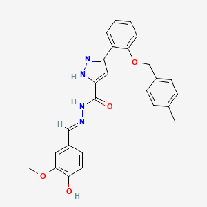 molecular formula C26H24N4O4 B2456250 (E)-N'-(4-hydroxy-3-methoxybenzylidene)-3-(2-((4-methylbenzyl)oxy)phenyl)-1H-pyrazole-5-carbohydrazide CAS No. 1284280-09-6