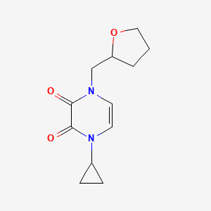 molecular formula C12H16N2O3 B2456265 1-Cyclopropyl-4-(oxolan-2-ylmethyl)pyrazine-2,3-dione CAS No. 2309231-66-9