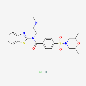 molecular formula C25H33ClN4O4S2 B2456266 N-(2-(dimethylamino)ethyl)-4-((2,6-dimethylmorpholino)sulfonyl)-N-(4-methylbenzo[d]thiazol-2-yl)benzamide hydrochloride CAS No. 1215821-66-1