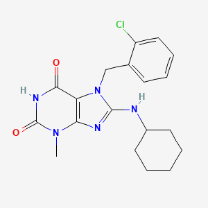 molecular formula C19H22ClN5O2 B2456270 7-(2-Chlorobenzyl)-8-(cyclohexylamino)-3-methyl-3,7-dihydro-1H-purine-2,6-dione CAS No. 476482-07-2