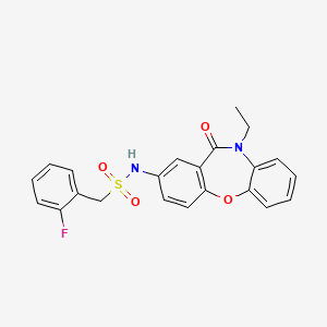 molecular formula C22H19FN2O4S B2456285 N-(10-ethyl-11-oxo-10,11-dihydrodibenzo[b,f][1,4]oxazepin-2-yl)-1-(2-fluorophenyl)methanesulfonamide CAS No. 921920-29-8