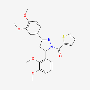 molecular formula C24H24N2O5S B2456287 [3-(2,3-Dimethoxyphenyl)-5-(3,4-dimethoxyphenyl)-3,4-dihydropyrazol-2-yl]-thiophen-2-ylmethanone CAS No. 402950-87-2