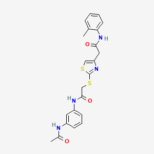 molecular formula C22H22N4O3S2 B2456288 N-(3-acetamidophenyl)-2-((4-(2-oxo-2-(o-tolylamino)ethyl)thiazol-2-yl)thio)acetamide CAS No. 954094-80-5