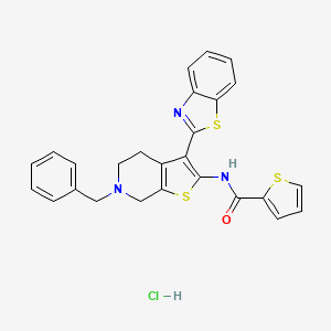 molecular formula C26H22ClN3OS3 B2456304 N-(3-(benzo[d]thiazol-2-yl)-6-benzyl-4,5,6,7-tetrahydrothieno[2,3-c]pyridin-2-yl)thiophene-2-carboxamide hydrochloride CAS No. 1185148-12-2