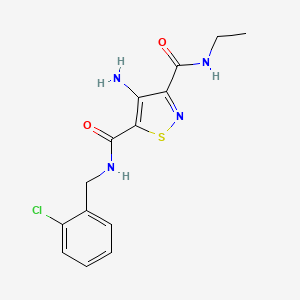 molecular formula C14H15ClN4O2S B2456307 4-氨基-N5-(2-氯苄基)-N3-乙基异噻唑-3,5-二甲酰胺 CAS No. 1286697-81-1