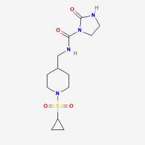 molecular formula C13H22N4O4S B2456339 N-((1-(cyclopropylsulfonyl)piperidin-4-yl)methyl)-2-oxoimidazolidine-1-carboxamide CAS No. 1797074-60-2