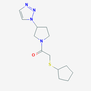 molecular formula C13H20N4OS B2456340 1-(3-(1H-1,2,3-triazol-1-yl)pyrrolidin-1-yl)-2-(cyclopentylthio)ethanone CAS No. 1795083-98-5