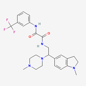 molecular formula C25H30F3N5O2 B2456348 N1-(2-(1-methylindolin-5-yl)-2-(4-methylpiperazin-1-yl)ethyl)-N2-(3-(trifluoromethyl)phenyl)oxalamide CAS No. 922558-07-4