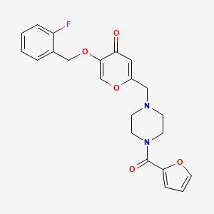 molecular formula C22H21FN2O5 B2456349 5-[(2-Fluorophenyl)methoxy]-2-[[4-(furan-2-carbonyl)piperazin-1-yl]methyl]pyran-4-one CAS No. 898440-23-8