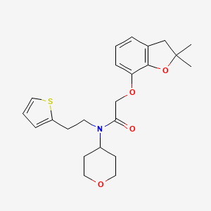 molecular formula C23H29NO4S B2456374 2-((2,2-dimethyl-2,3-dihydrobenzofuran-7-yl)oxy)-N-(tetrahydro-2H-pyran-4-yl)-N-(2-(thiophen-2-yl)ethyl)acetamide CAS No. 1705819-61-9