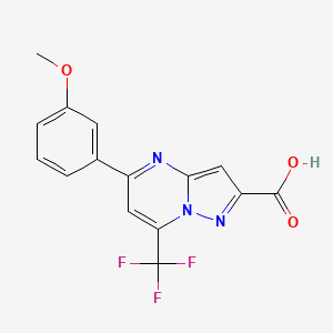molecular formula C15H10F3N3O3 B2456376 5-(3-Methoxyphenyl)-7-(trifluoromethyl)pyrazolo[1,5-a]pyrimidine-2-carboxylic acid CAS No. 524036-15-5