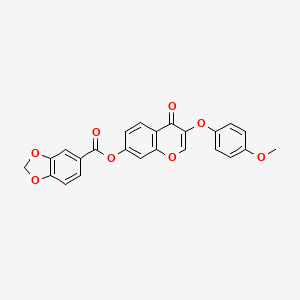 molecular formula C24H16O8 B2456397 3-(4-甲氧基苯氧基)-4-氧代-4H-色满-7-基 1,3-苯二氧杂环-5-羧酸酯 CAS No. 858767-21-2