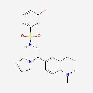 molecular formula C22H28FN3O2S B2456400 3-fluoro-N-(2-(1-methyl-1,2,3,4-tetrahydroquinolin-6-yl)-2-(pyrrolidin-1-yl)ethyl)benzenesulfonamide CAS No. 946342-57-0