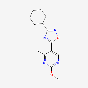 molecular formula C14H18N4O2 B2456453 3-Cyclohexyl-5-(2-methoxy-4-methylpyrimidin-5-yl)-1,2,4-oxadiazole CAS No. 2034292-96-9