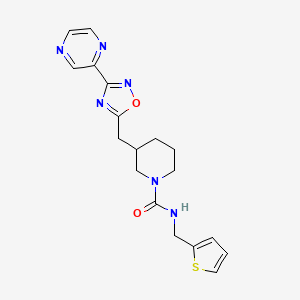 molecular formula C18H20N6O2S B2456464 3-((3-(pyrazin-2-yl)-1,2,4-oxadiazol-5-yl)methyl)-N-(thiophen-2-ylmethyl)piperidine-1-carboxamide CAS No. 1705879-32-8