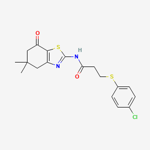 molecular formula C18H19ClN2O2S2 B2456469 3-((4-chlorophenyl)thio)-N-(5,5-dimethyl-7-oxo-4,5,6,7-tetrahydrobenzo[d]thiazol-2-yl)propanamide CAS No. 879593-08-5