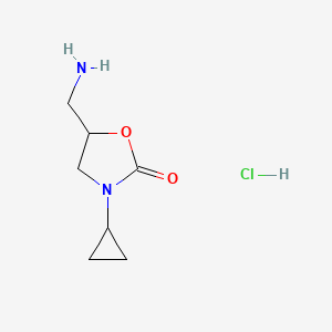 molecular formula C7H13ClN2O2 B2456471 5-(Aminomethyl)-3-cyclopropyl-1,3-oxazolidin-2-one hydrochloride CAS No. 1226416-39-2
