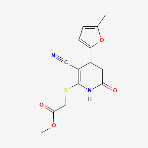 molecular formula C14H14N2O4S B2456490 Methyl {[3-cyano-4-(5-methylfuran-2-yl)-6-oxo-1,4,5,6-tetrahydropyridin-2-yl]sulfanyl}acetate CAS No. 330557-89-6