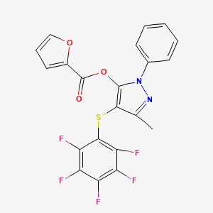 molecular formula C21H11F5N2O3S B2456506 3-methyl-4-((perfluorophenyl)thio)-1-phenyl-1H-pyrazol-5-yl furan-2-carboxylate CAS No. 851126-79-9