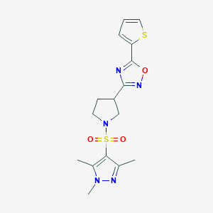 5-(thiophen-2-yl)-3-(1-((1,3,5-trimethyl-1H-pyrazol-4-yl)sulfonyl)pyrrolidin-3-yl)-1,2,4-oxadiazole